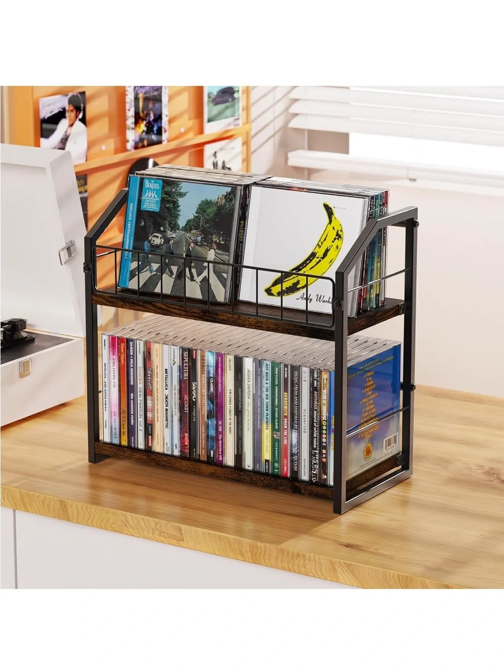Black and Brown 2-Tier Media Storage Rack - Home Storage & Organization